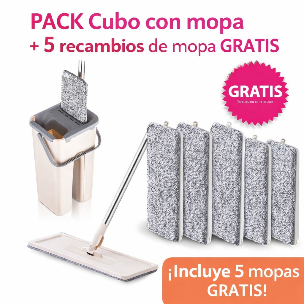PACK CUBO CON MOPA 360º + 5 RECAMBIOS GRATIS