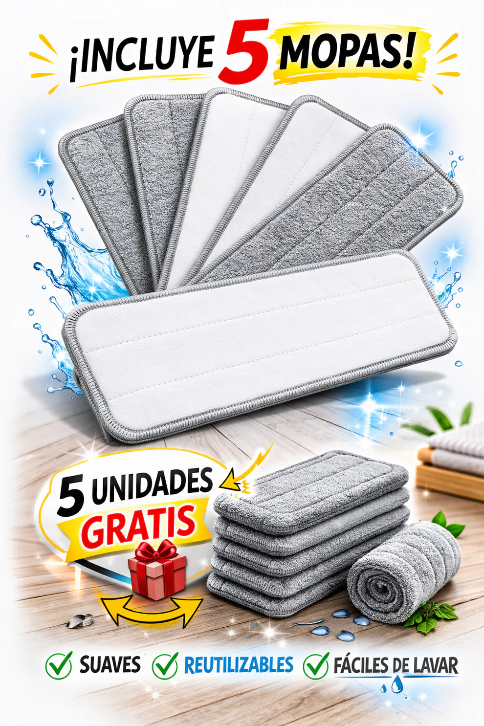 PACK CUBO CON MOPA 360º + 5 RECAMBIOS GRATIS